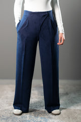 Sculpted Waist Pleated Trousers - Navy