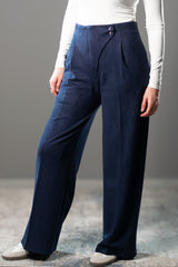 Sculpted Waist Pleated Trousers - Navy