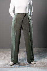Sculpted Waist Pleated Trousers - Olive