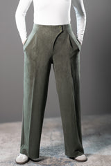 Sculpted Waist Pleated Trousers - Olive