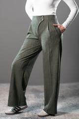 Sculpted Waist Pleated Trousers - Olive