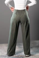 Sculpted Waist Pleated Trousers - Olive