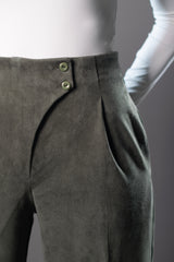 Sculpted Waist Pleated Trousers - Olive