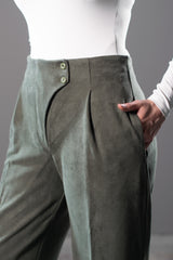 Sculpted Waist Pleated Trousers - Olive