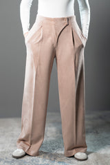 Sculpted Waist Pleated Trousers - Beige